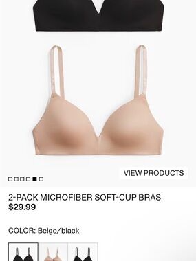 H&M 2-Pack Soft-Cup Bras in Beige and Black 34A